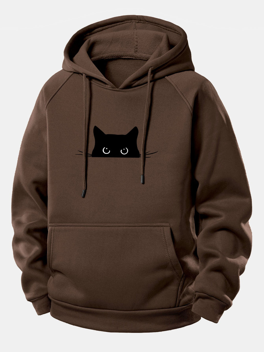 Black Cat Print Drawstring Hoodie
