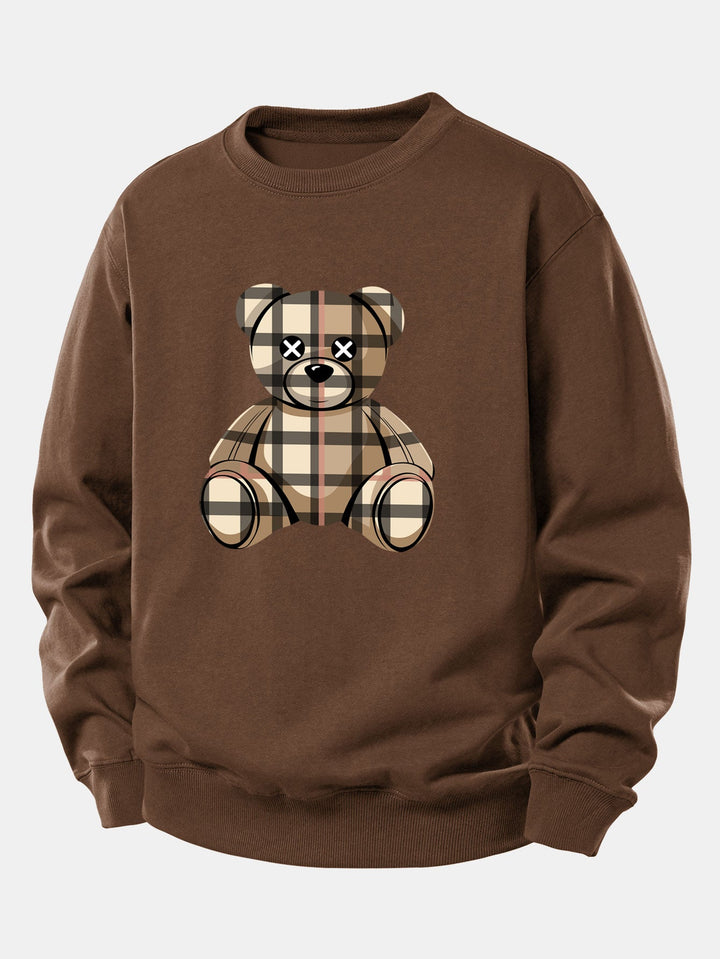 Checkered Bear Print Relax Fit Sweatshirt