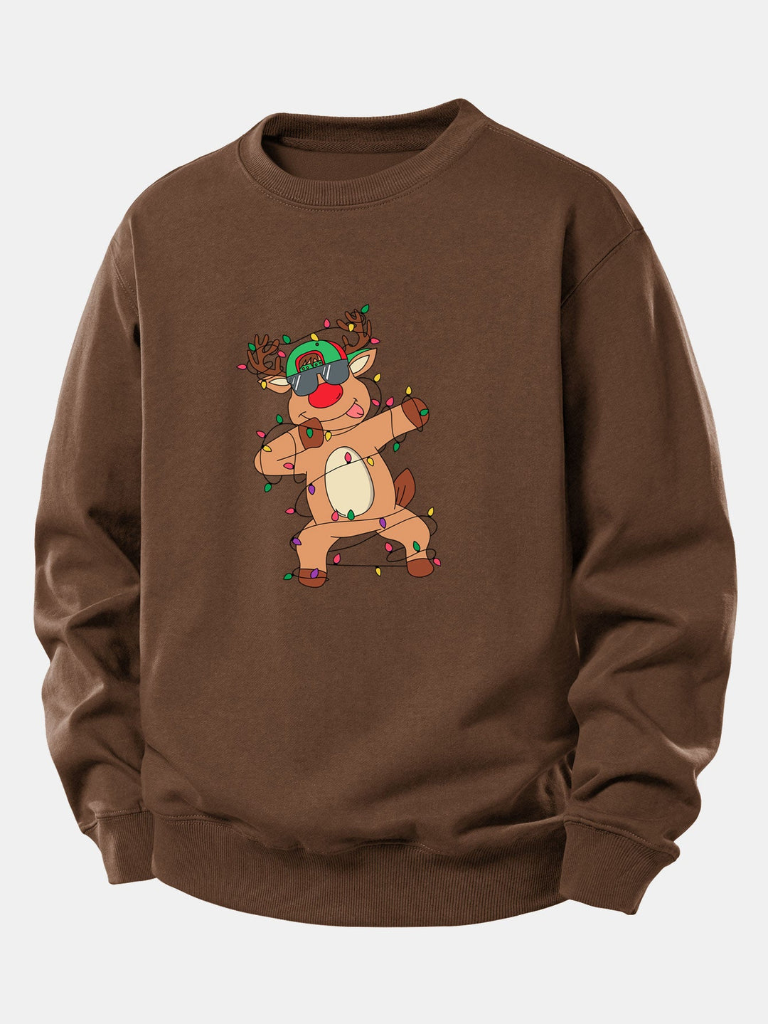 Christmas Lights Reindeer Print Relax Fit Sweatshirt