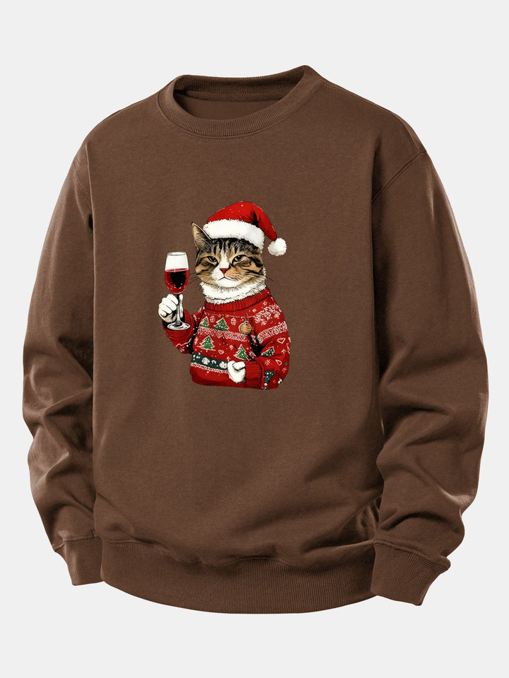 Christmas Cat Print Relax Fit Sweatshirt