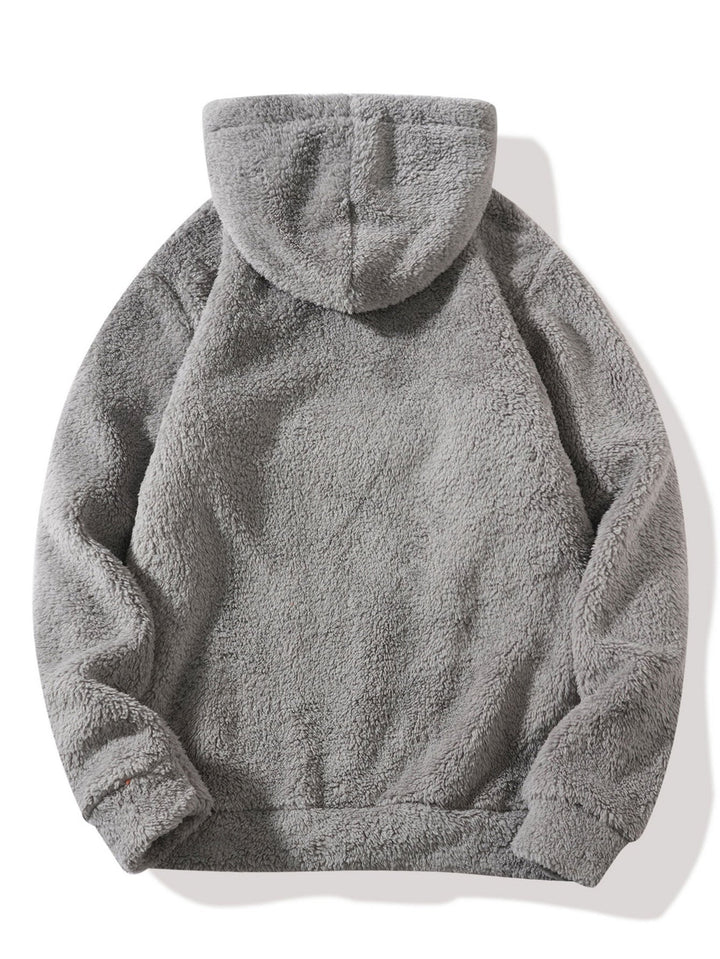 Letter Embroidery Teddy Half-Zip Hoodie