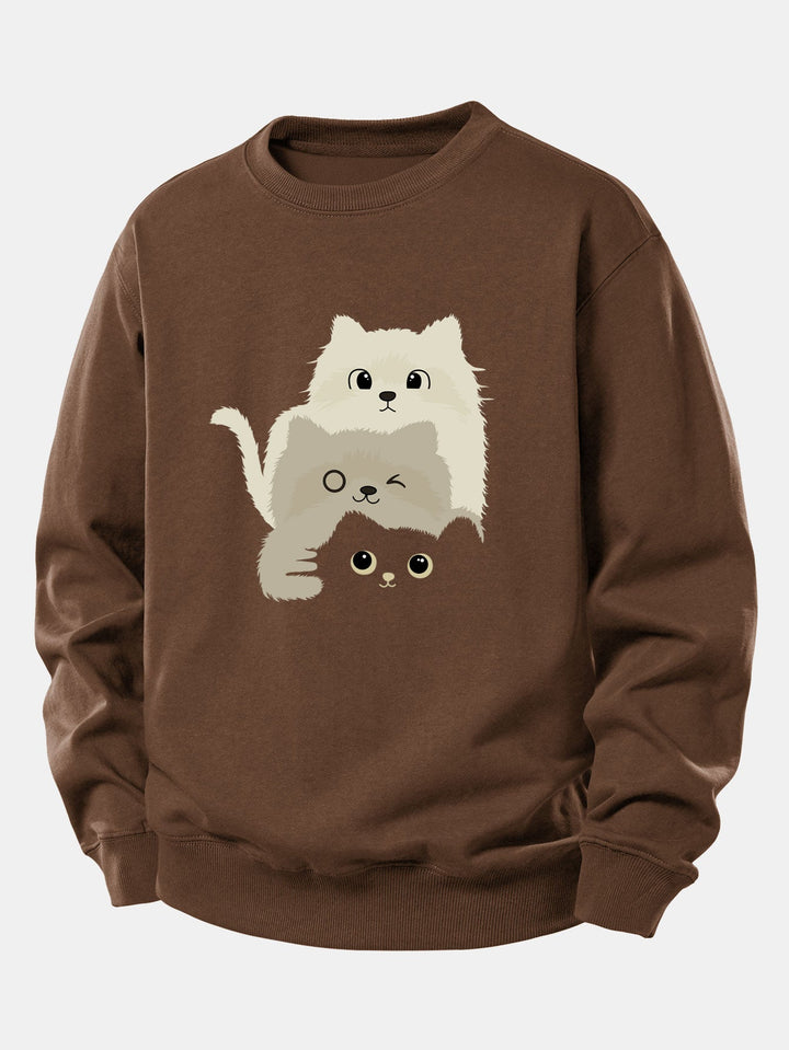 Three Cats Print Relax Fit Sweatshirt