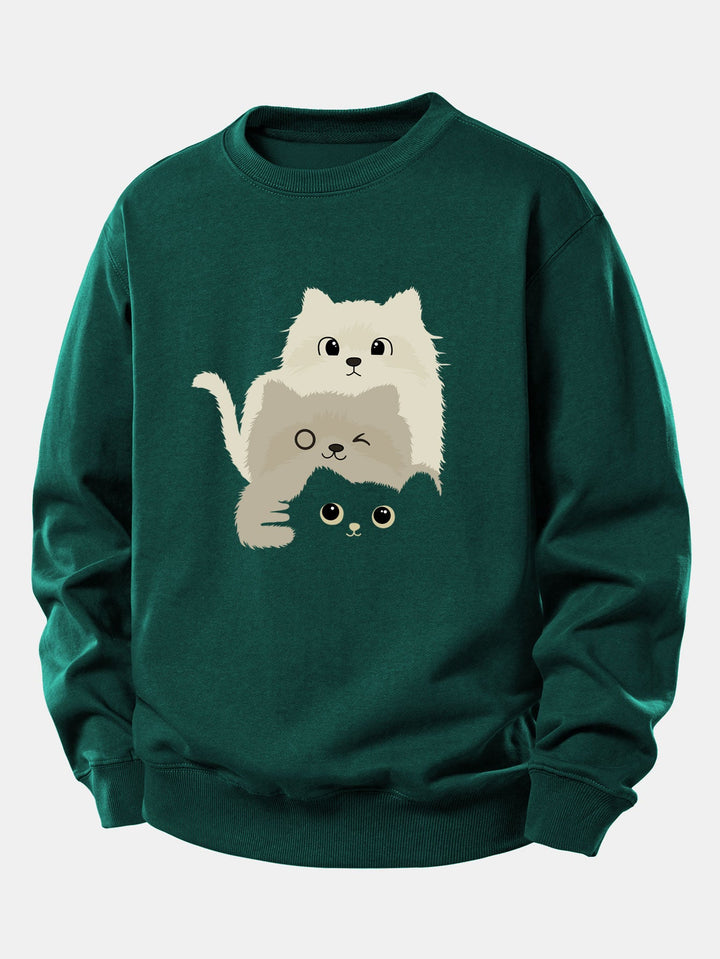 Three Cats Print Relax Fit Sweatshirt
