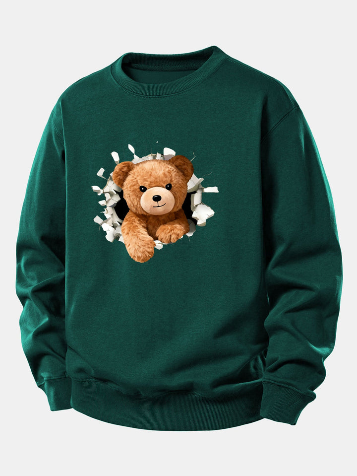 Bear Breaking Through The Wall Print Relax Fit Sweatshirt