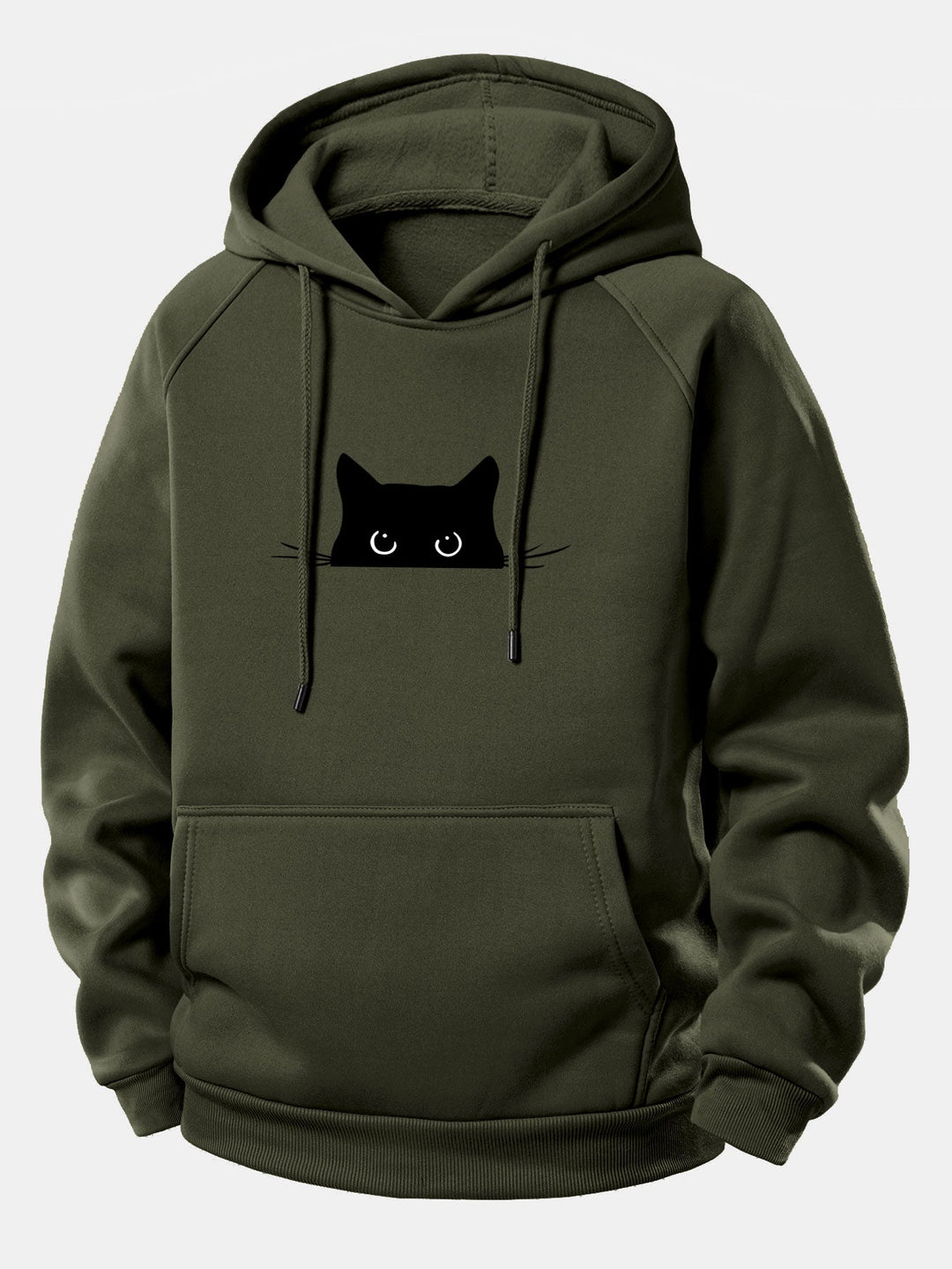 Black Cat Print Drawstring Hoodie