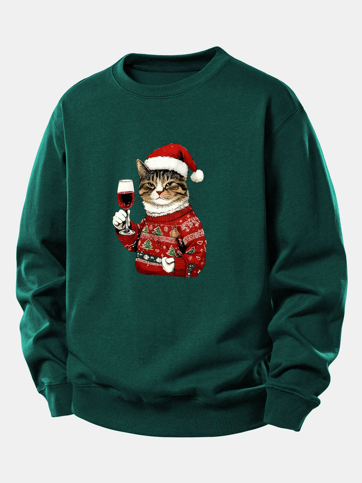 Christmas Cat Print Relax Fit Sweatshirt