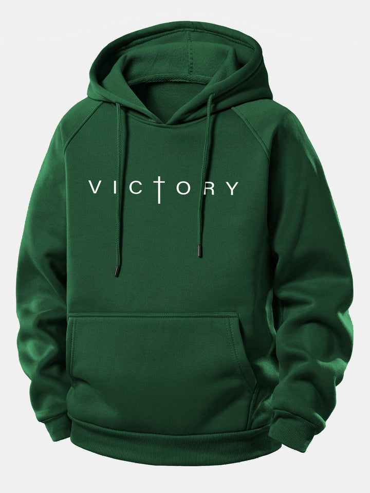 Victory Slogan Print Drawstring Hoodie