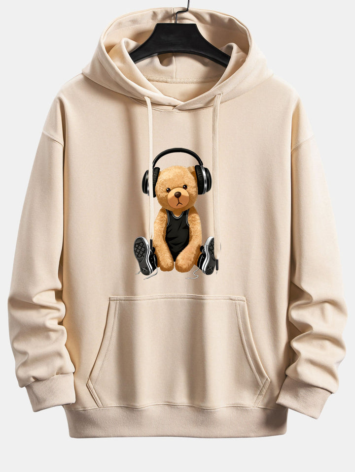 Headphone Teddy Bear Print Relax Fit  Hoodie