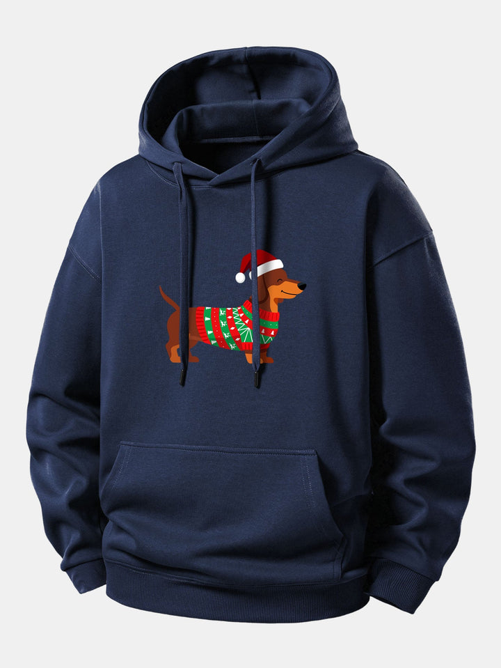 Christmas Dachshund Print Relax Fit Hoodie
