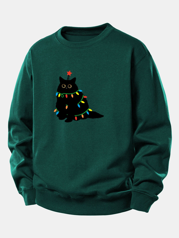 Colorful Light Black Cat Print Relax Fit Sweatshirt