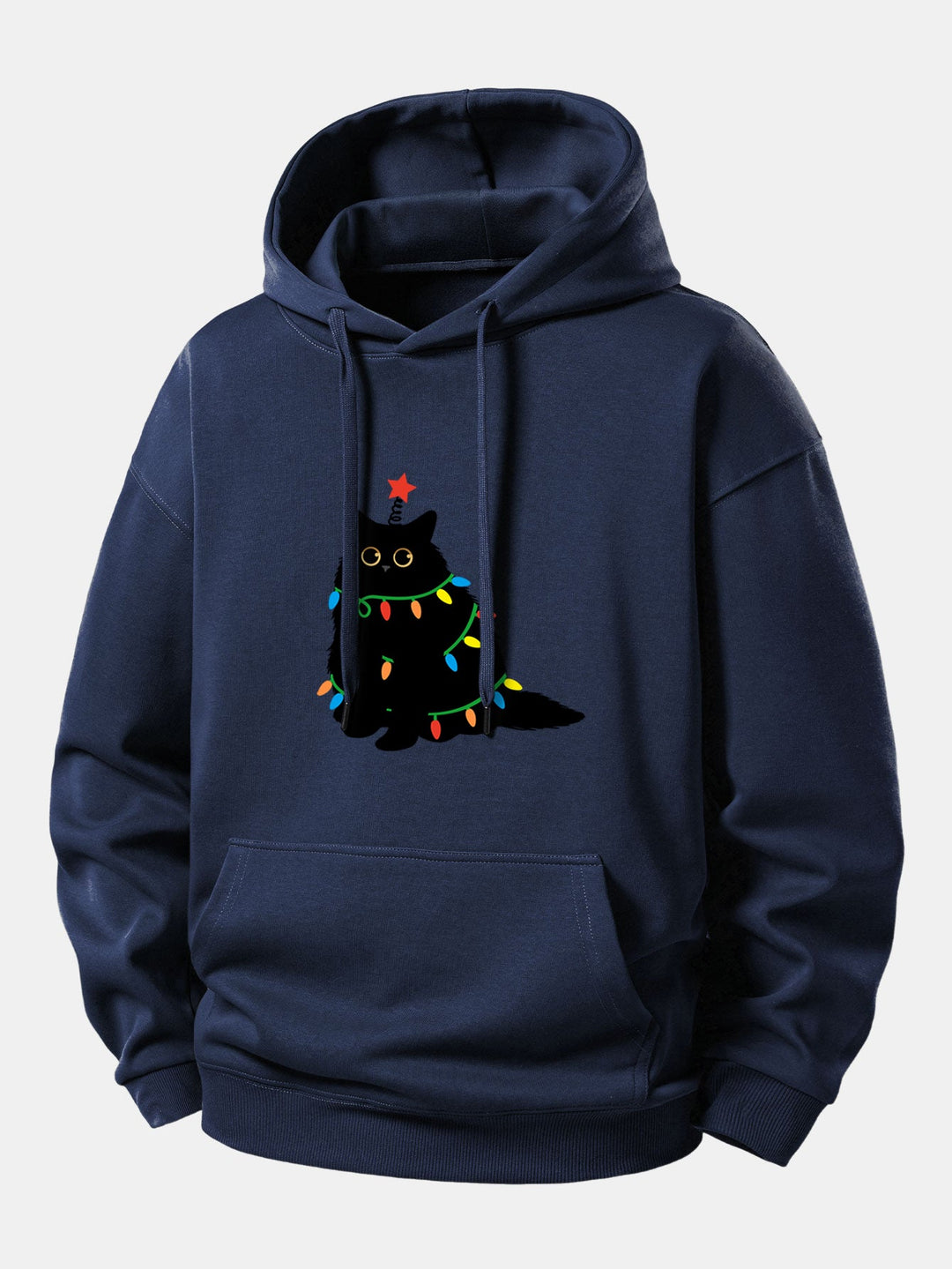 Colorful Light Black Cat Print Relax Fit Hoodie