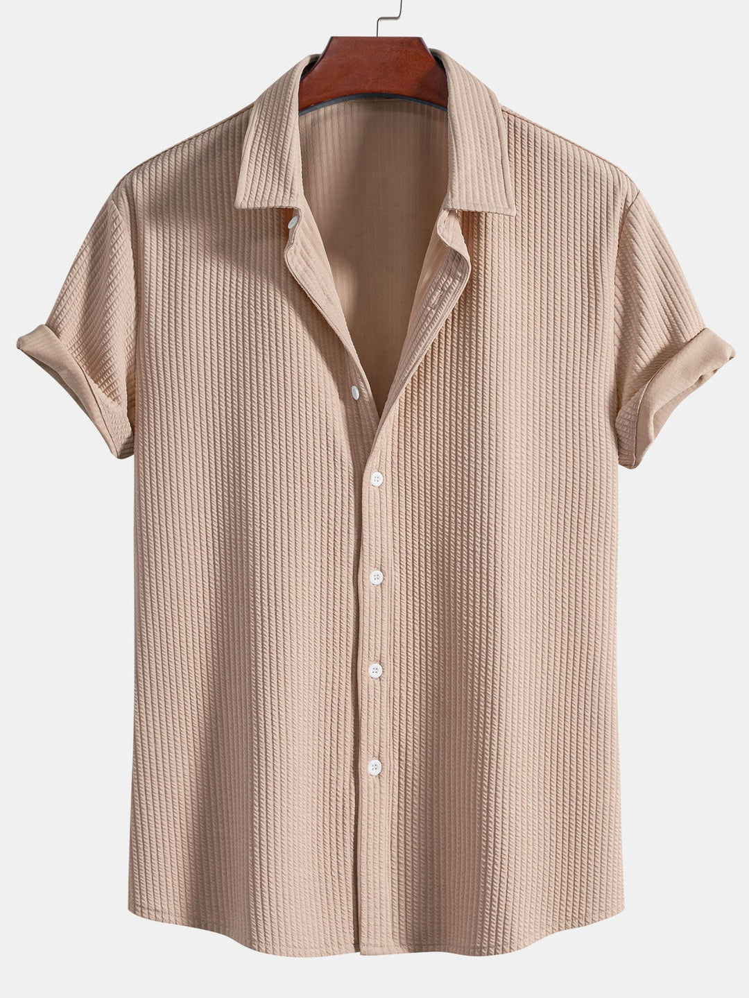 Muscle Fit Ribbed Button Up Shirt