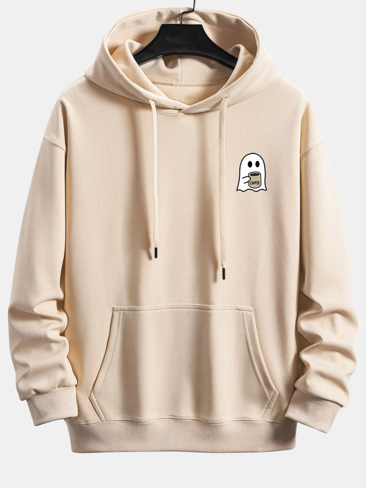 Ghost Drinking Coffee Print Relax Fit Hoodie