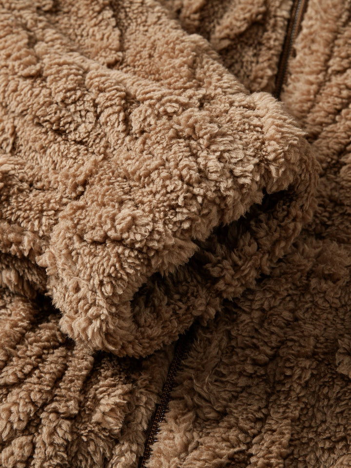Geometric Jacquard Teddy Fleece Zip Up Hoodie