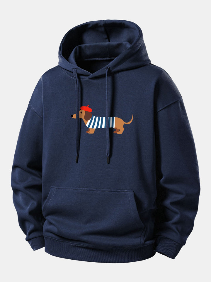 French Dachshund Print Relax Fit Hoodie