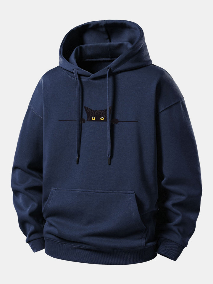 Black Cat Print Relax Fit Hoodie
