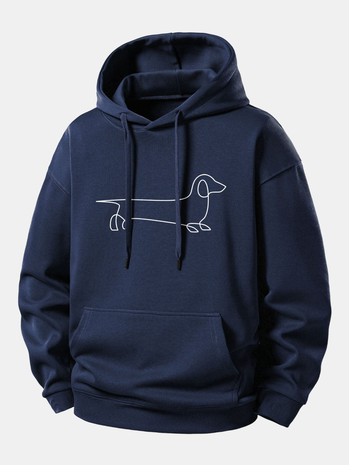 Line Dachshund Print Relax Fit Hoodie
