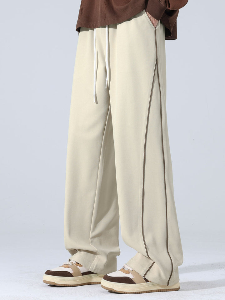 Calças de Perna Larga com Listras Laterais