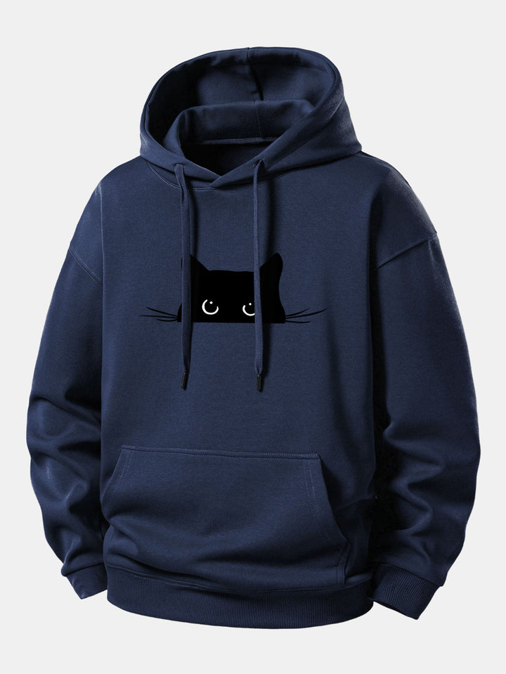 Black Cat Print Relax Fit Hoodie