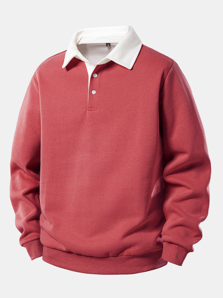 Contrast Polo Collar Sweatshirt