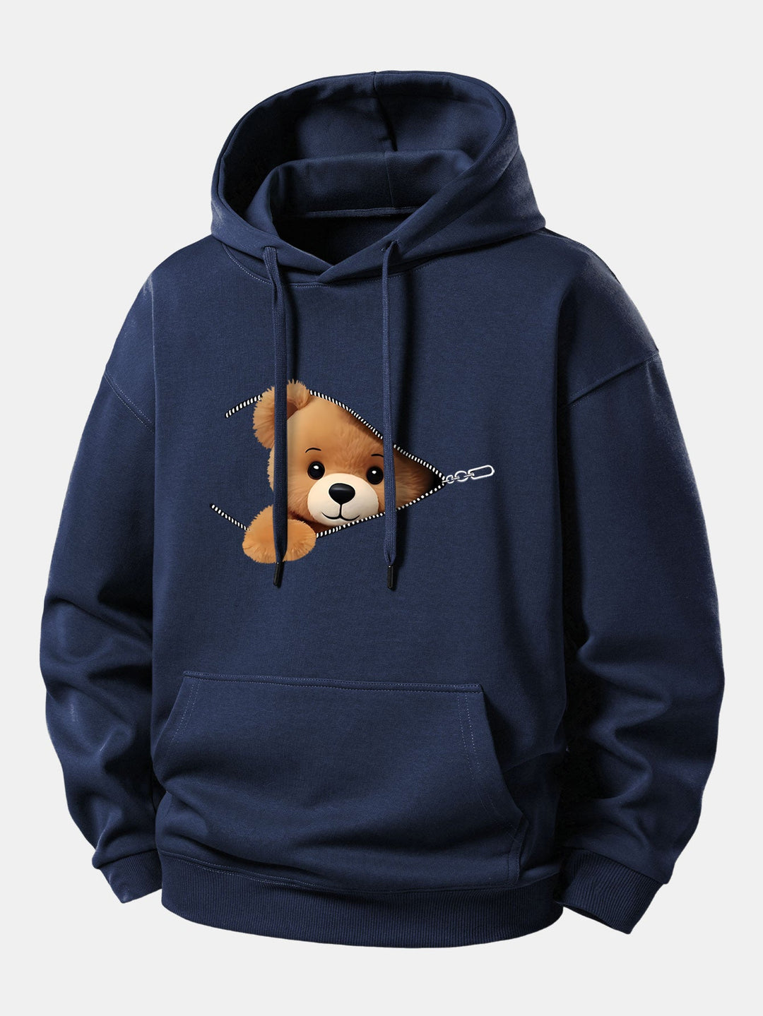Zipper Bear Print Relax Fit Hoodie