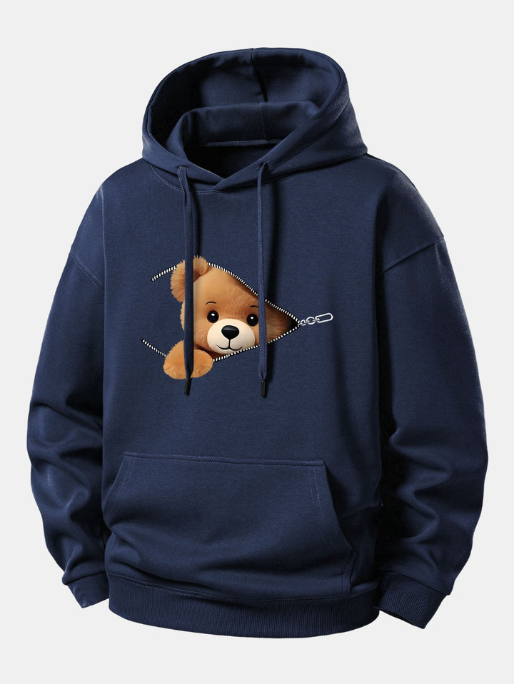 Zipper Bear Print Relax Fit Hoodie