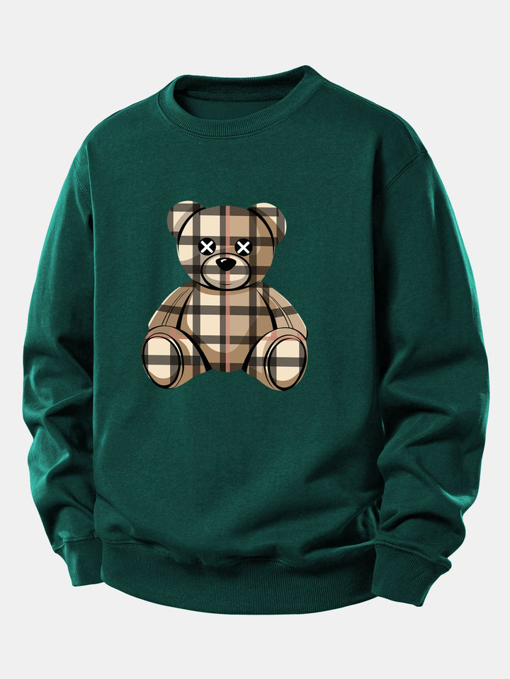 Checkered Bear Print Relax Fit Sweatshirt