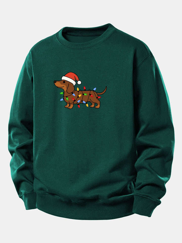 Christmas Colorful Light Dog Print Relax Fit Sweatshirt