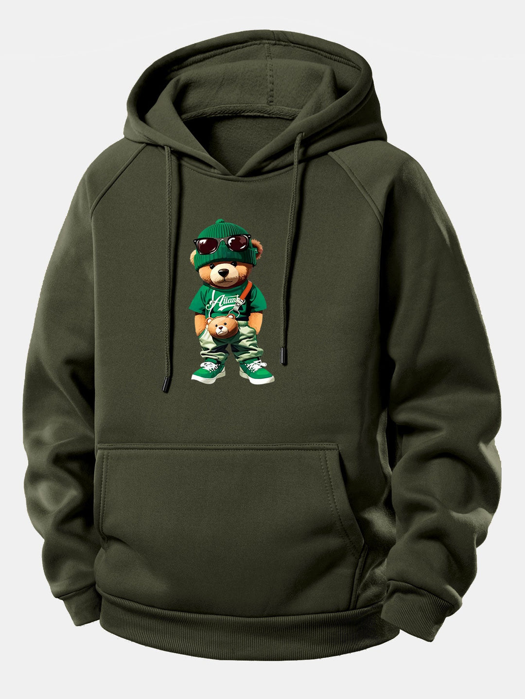 Trendy Bear Print Drawstring Hoodie
