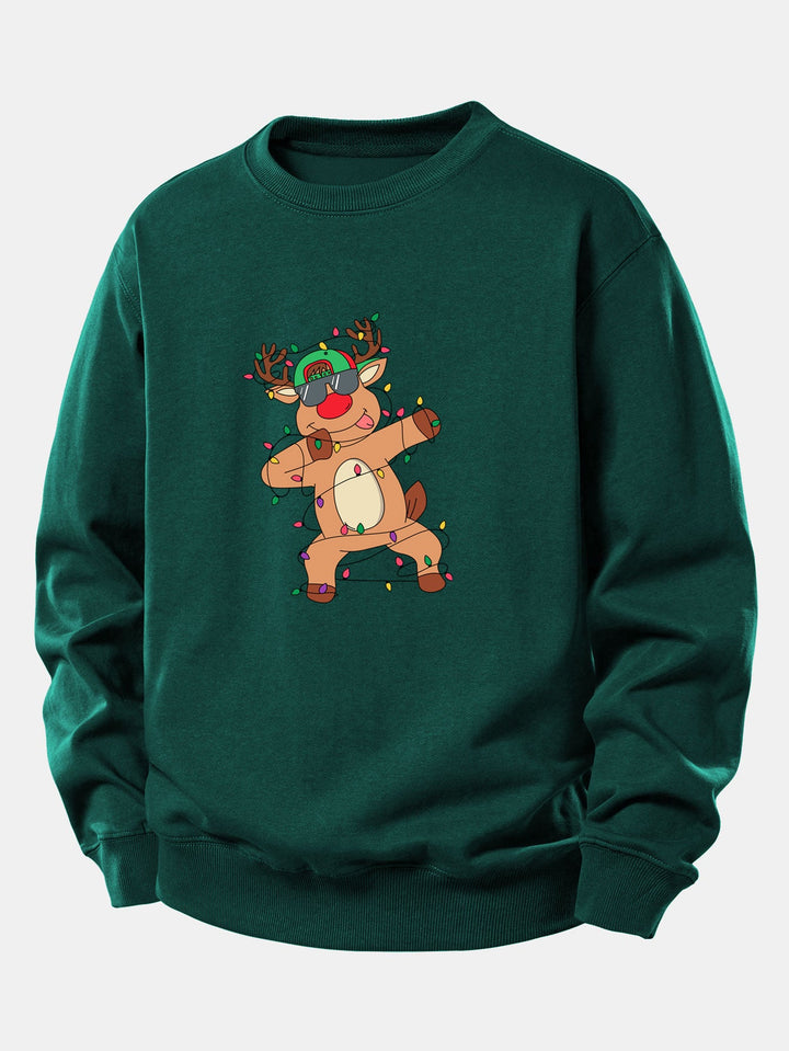 Christmas Lights Reindeer Print Relax Fit Sweatshirt