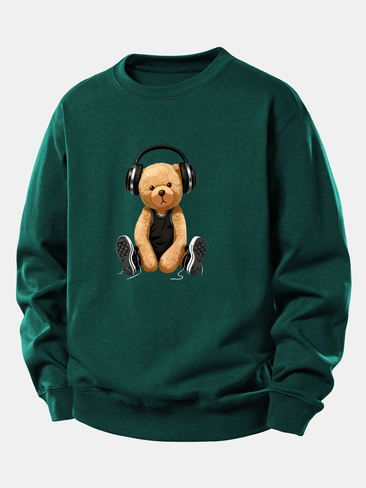 Headphone Bear Print Relax Fit Sweatshirt