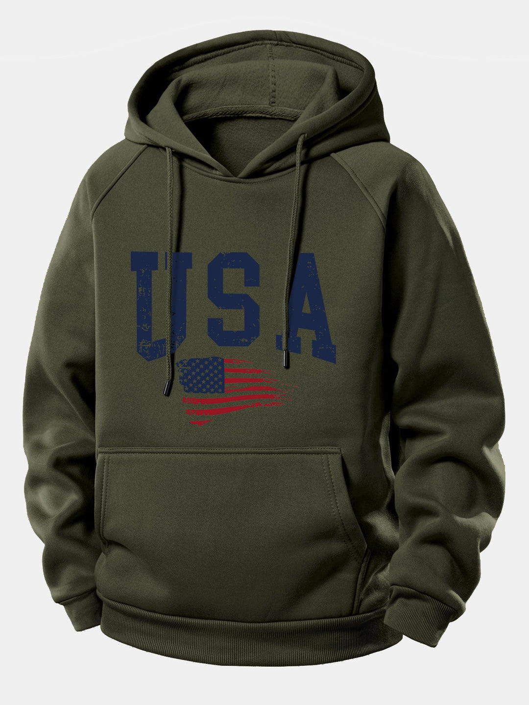 USA Flag Print Drawstring Hoodie