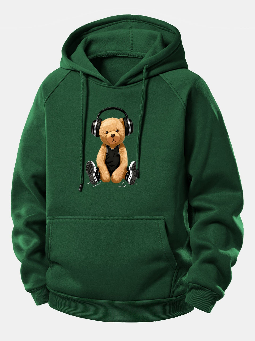 Headphone Bear Print Drawstring Hoodie