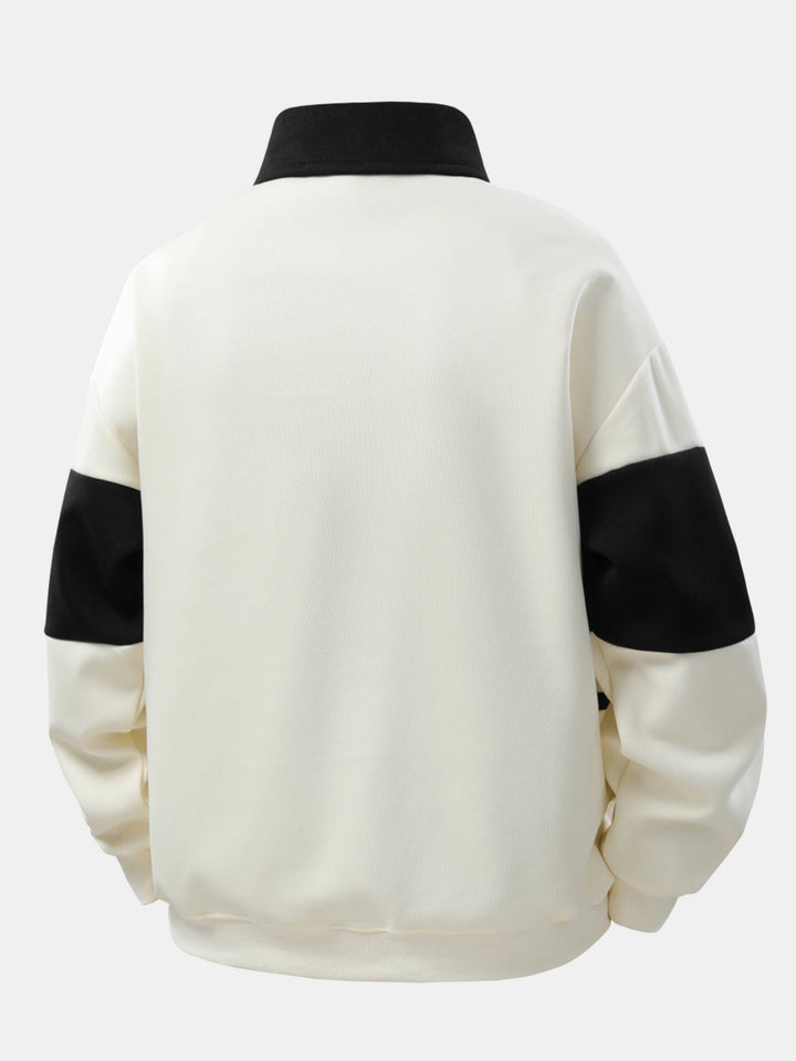 Relax Fit Color Block Patchwork Polo Sweatshirt