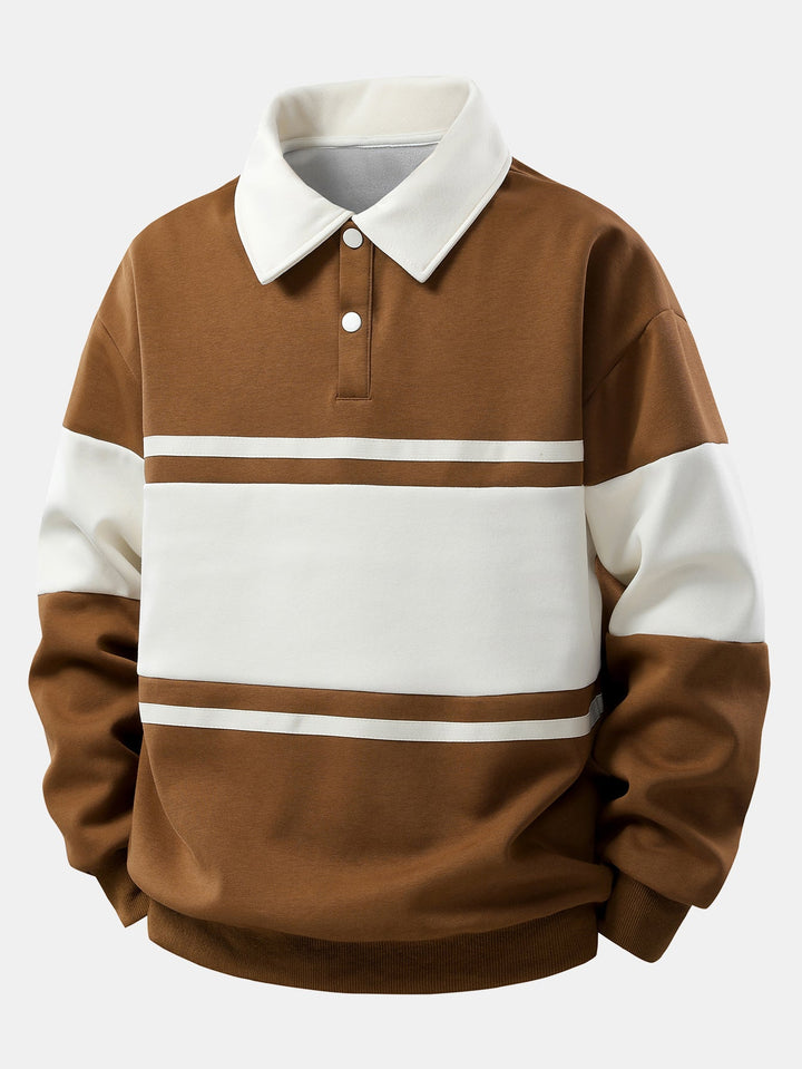 Relax Fit Color Block Patchwork Polo Sweatshirt