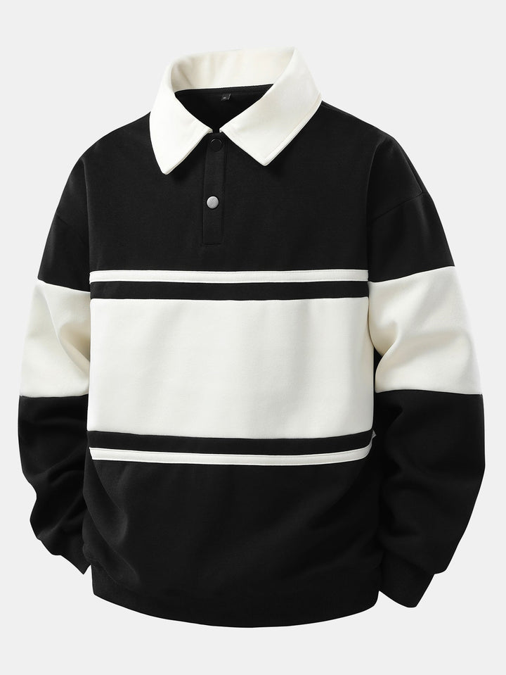 Relax Fit Color Block Patchwork Polo Sweatshirt