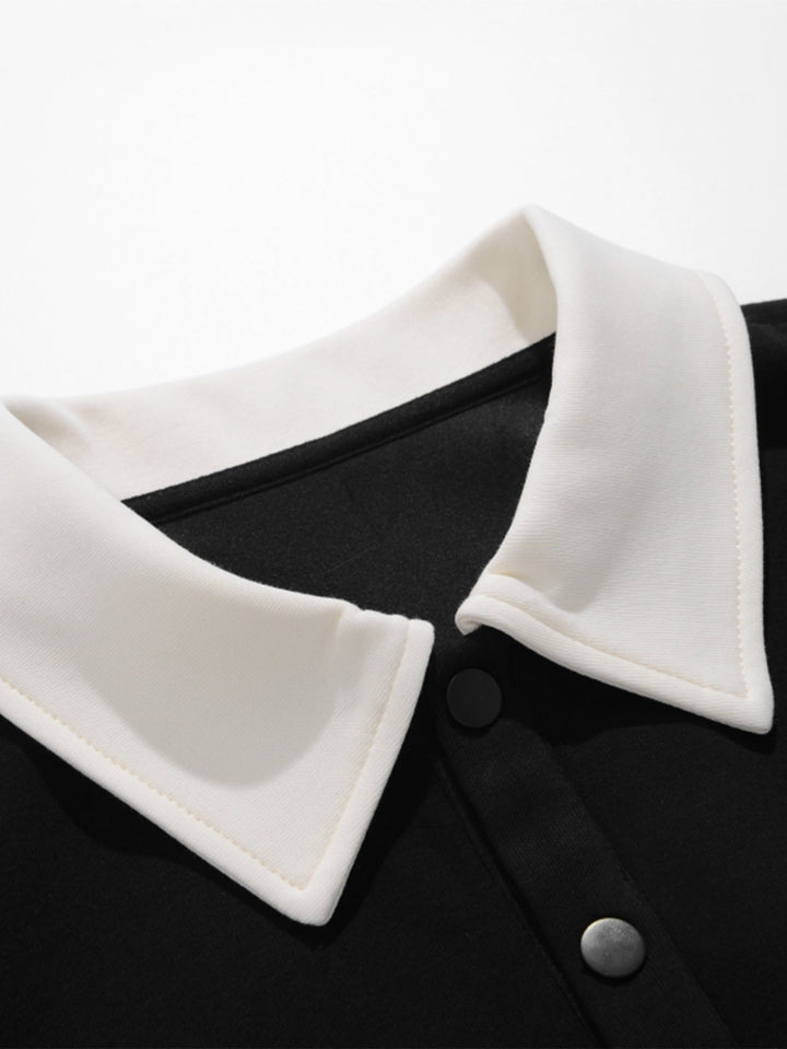 Relax Fit Color Block Patchwork Polo Sweatshirt