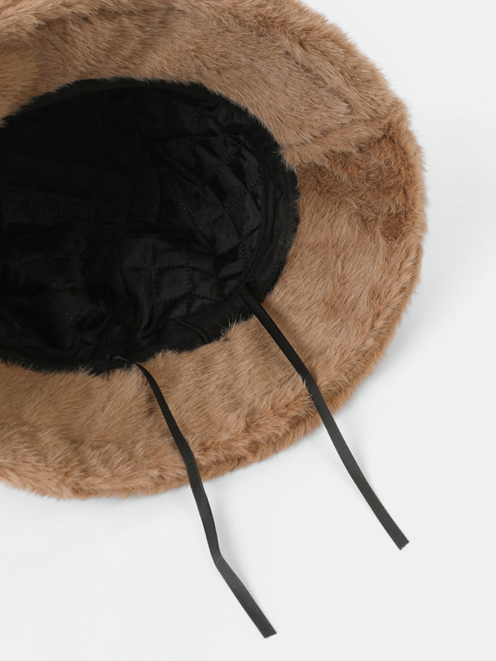 Faux Mink Fur Wide Brim Plush Bucket Hat