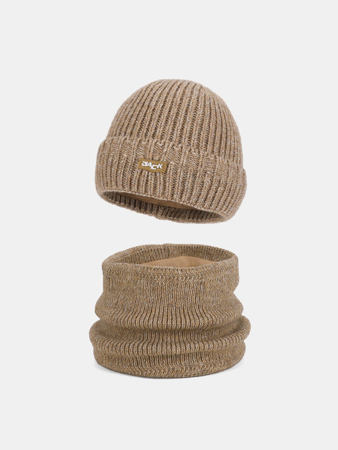 Winter Fleece-Lined Knit Beanie Hat With Warm Scarf