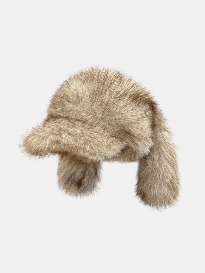 Retro Style Warm Baseball Cap With Fluffy Rabbit Ears Design