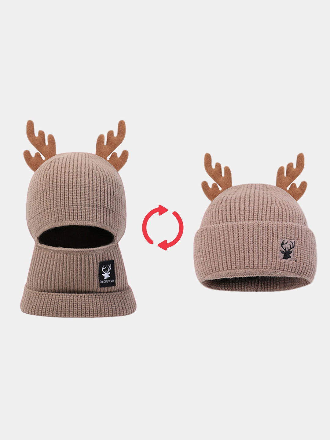 Funky Reindeer Festive Design Warm Winter Beanie Hat With Face Mask