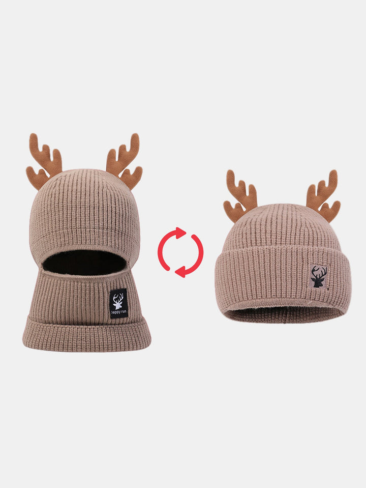 Funky Reindeer Festive Design Warm Winter Beanie Hat With Face Mask