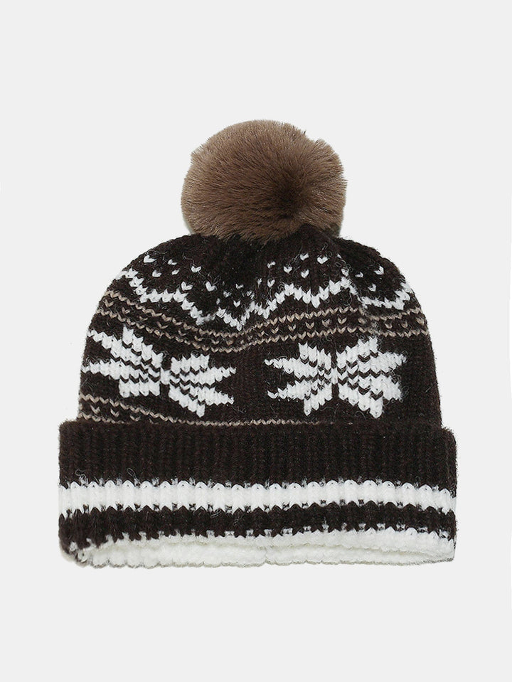 Snowflake Pattern Pom-pom Warm Knitted Hat