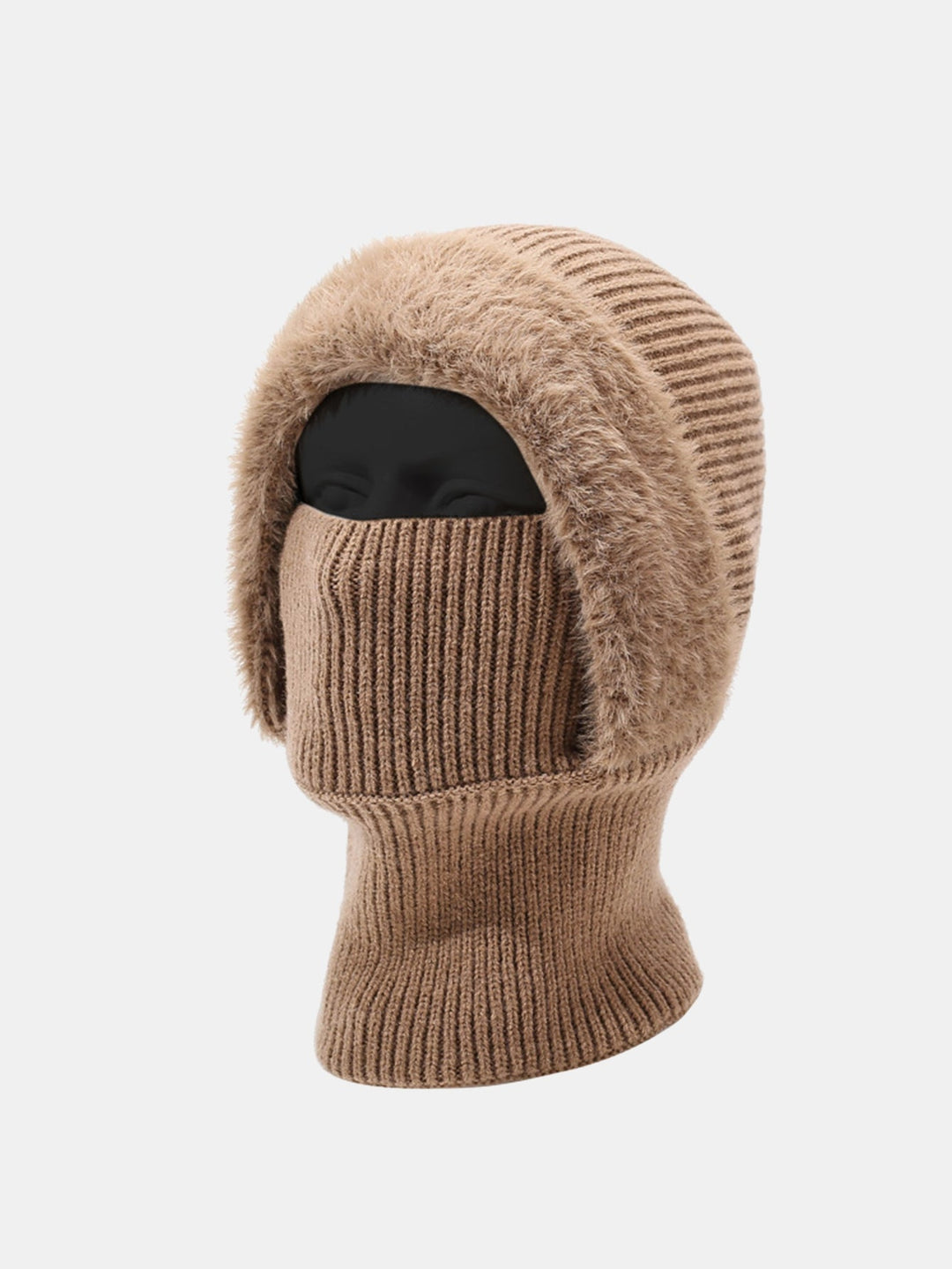 Solid Color Velvet Warm Knitted Hat With Scarf