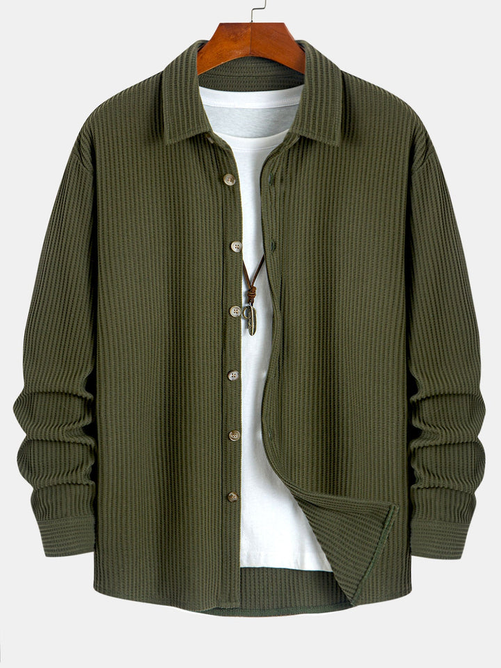 Long Sleeved Waffle Button Up Shirt