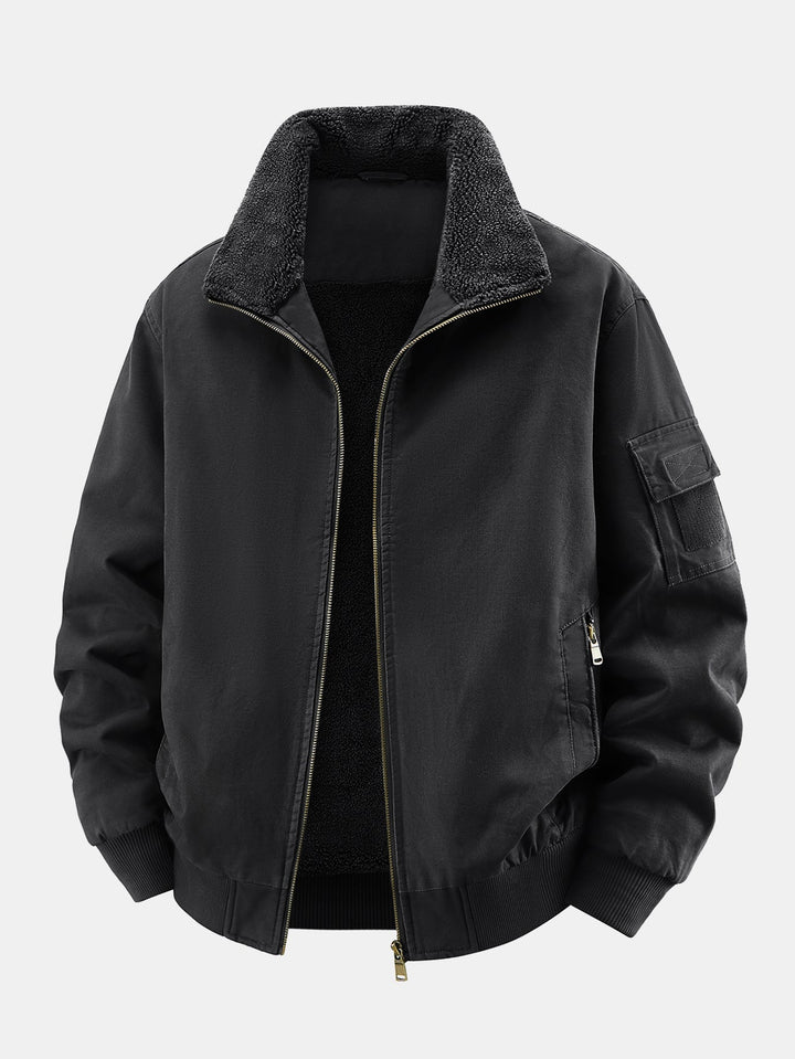 Teddy Lined Zip Up Chino Bomber Jacket