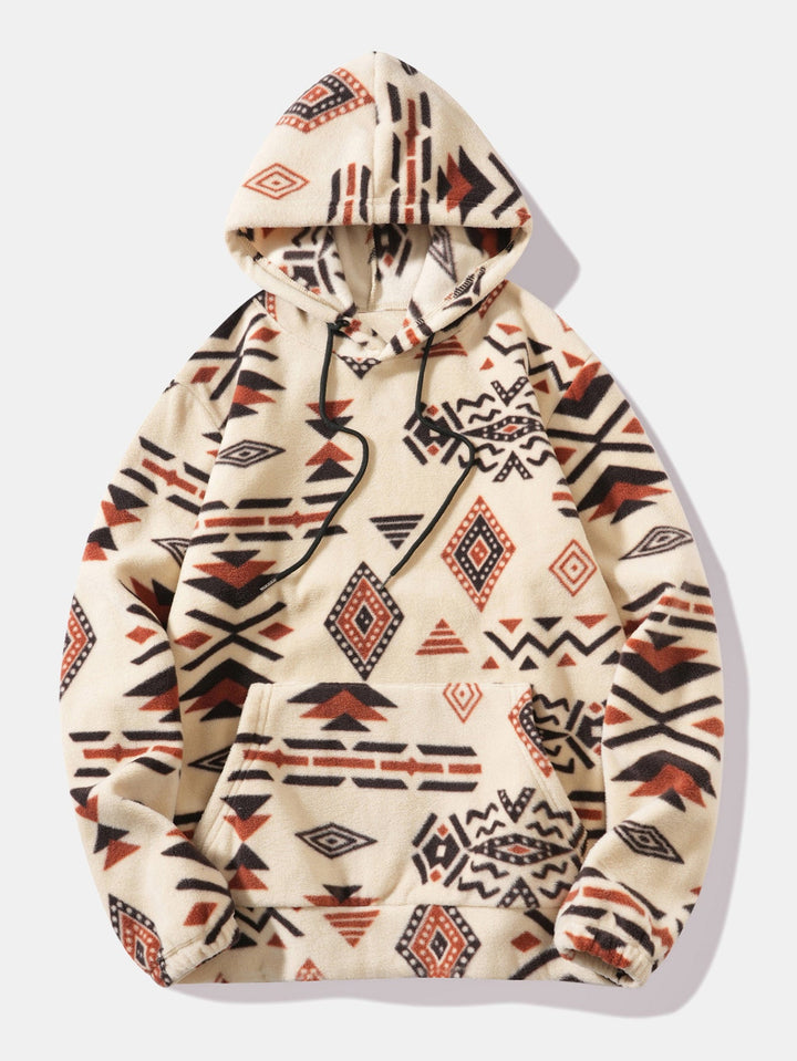 Relax Fit Tribal Geometry Teddy Hoodie & Shorts