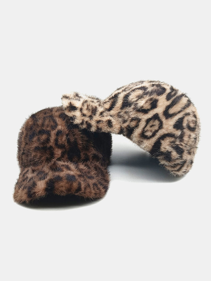 Plush Leopard Print Warm Baseball Cap