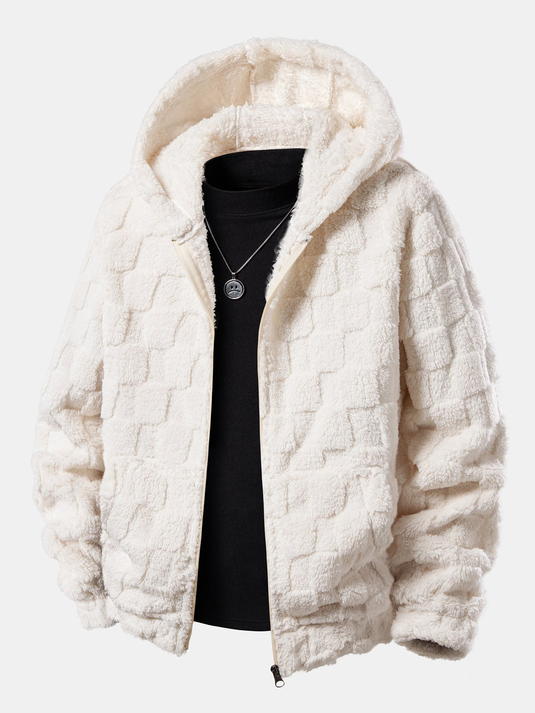 Checkerboard Teddy Zip Up Hoodie