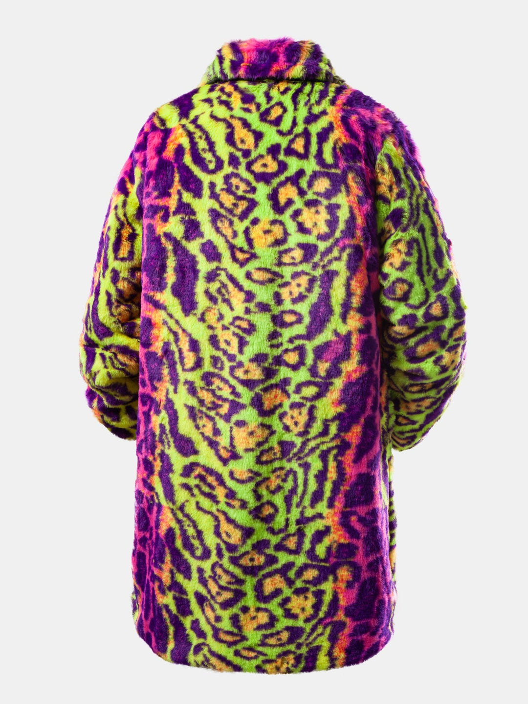 Faux Fur Colorful Leopard Notch Lapel Overcoat